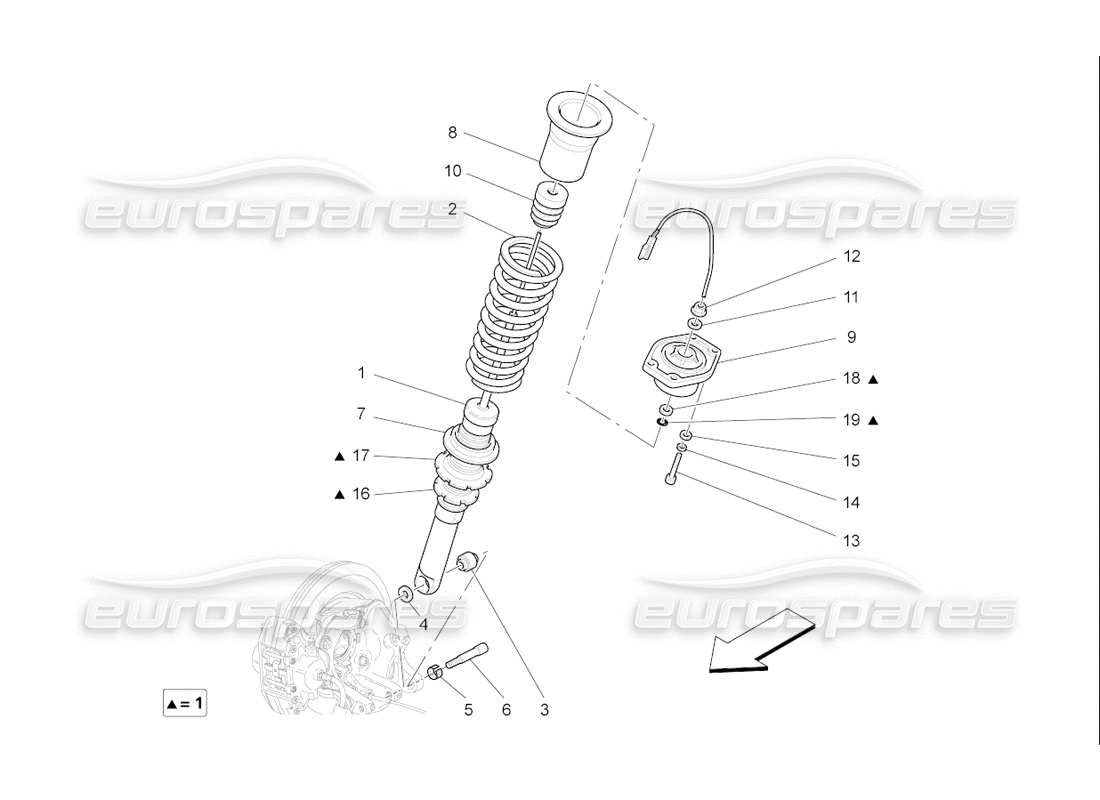 maserati qtp. (2006) 4.2 f1 schema delle parti dei dispositivi ammortizzatore posteriore
