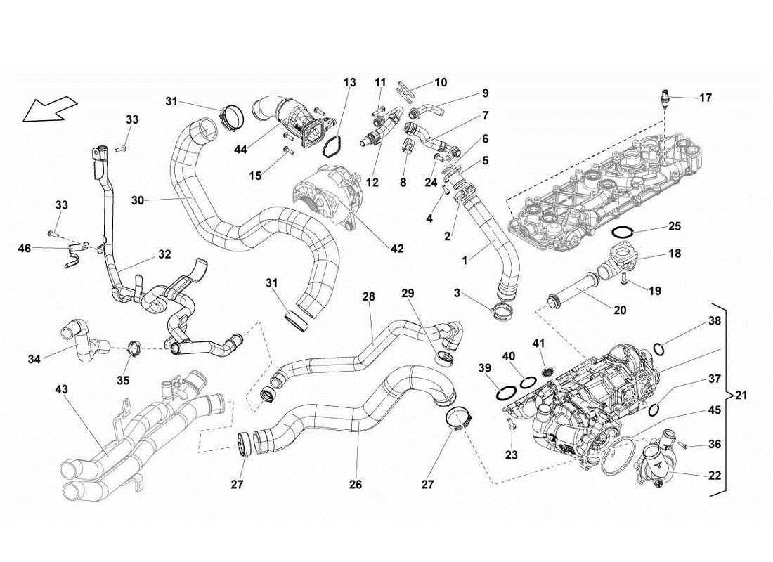 lamborghini gallardo lp570-4s perform sistema di raffreddamento ad acqua diagramma delle parti