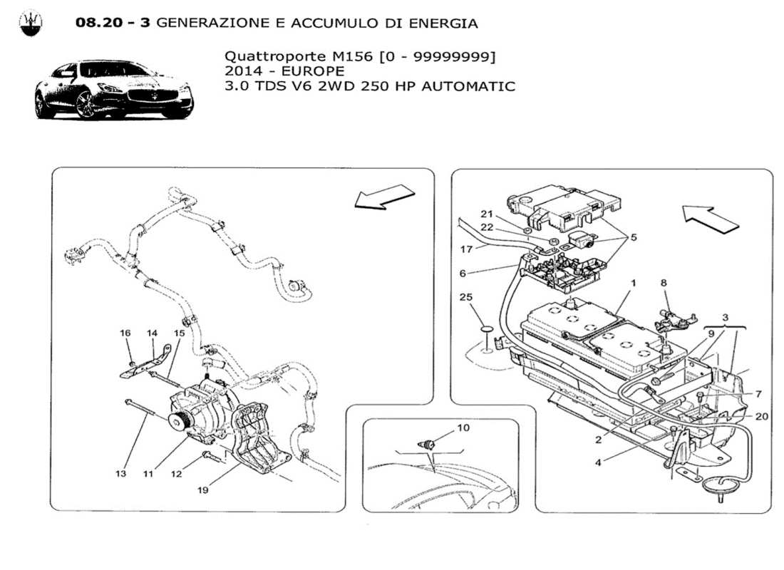 maserati qtp. v6 3.0 tds 250bhp 2014 diagramma delle parti di generazione e accumulo di energia