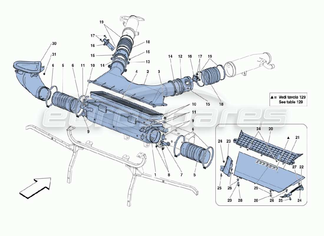 ferrari 488 challenge diagramma delle parti della scatola dell'aria