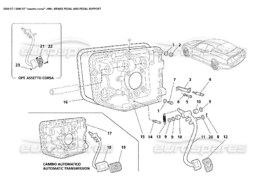 maserati 3200 gt/gta/assetto corsa pedale del freno e diagramma delle parti di supporto