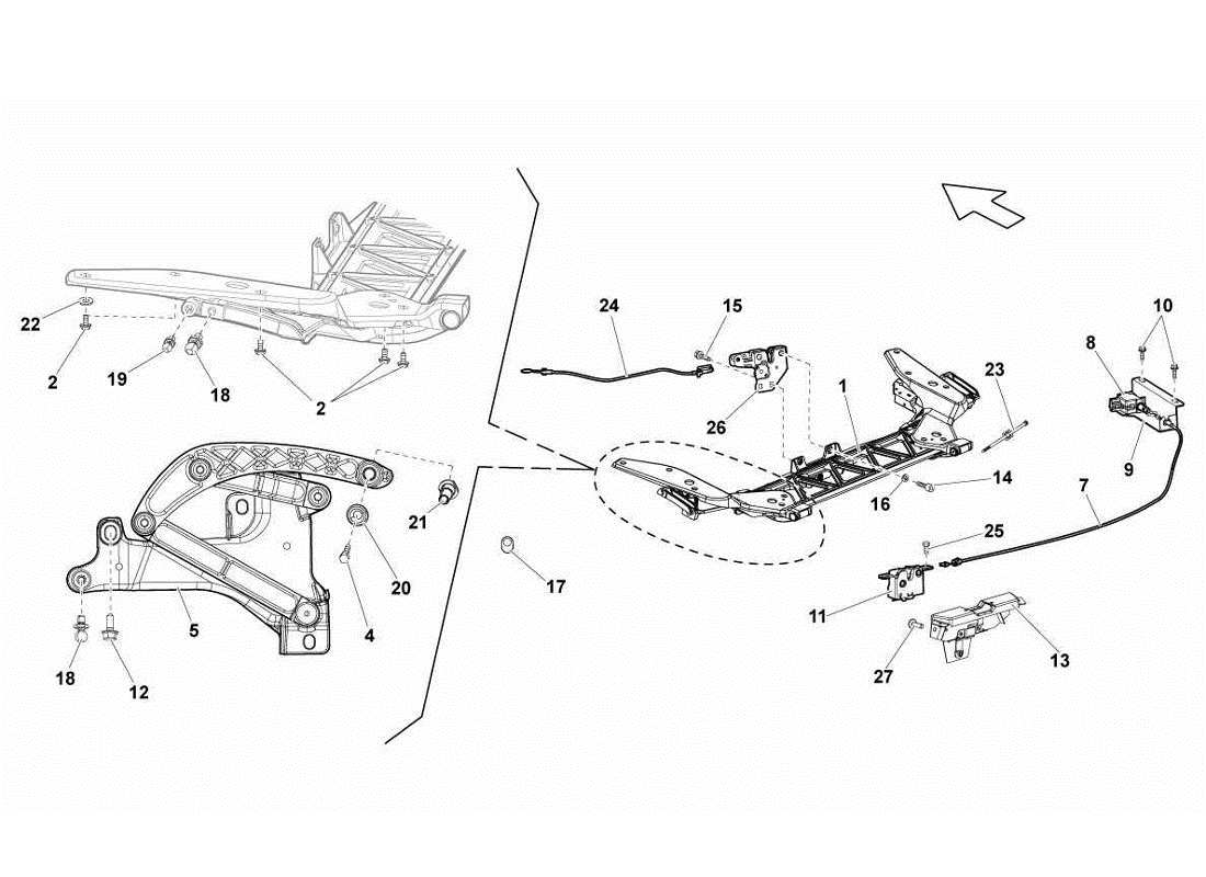 lamborghini gallardo lp560-4s update diagramma delle parti del supporto del cofano motore