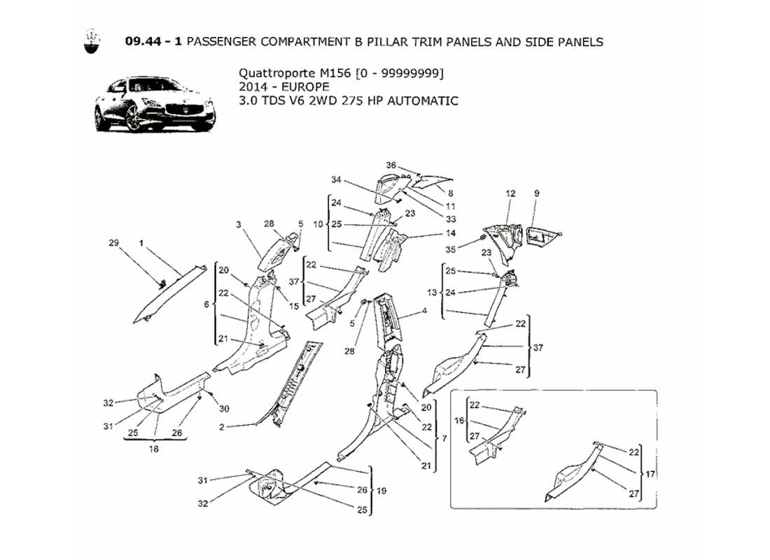un diagramma delle parti dal QTP Maserati. Catalogo ricambi V6 3.0 TDS 275bhp 2014