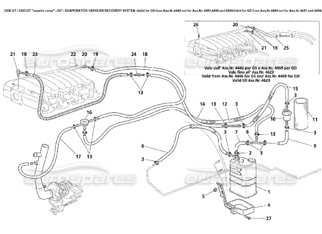 un diagramma delle parti dal catalogo delle parti maserati 3200