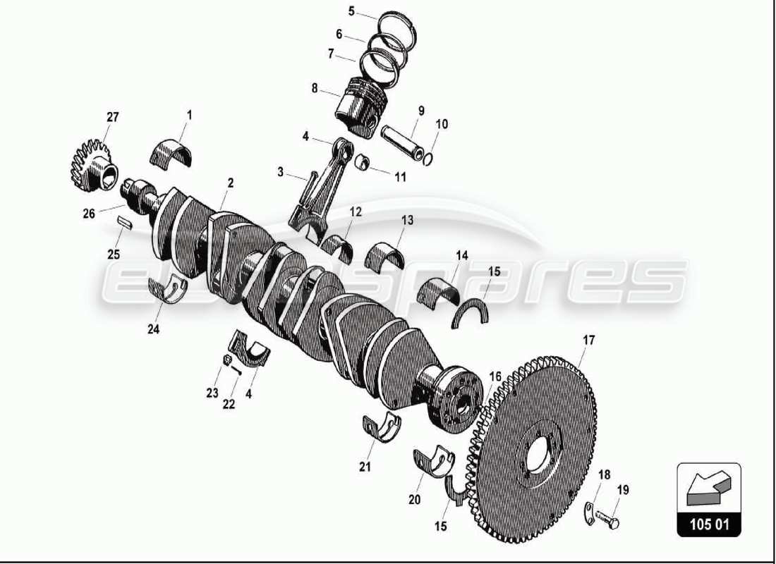 un diagramma delle parti dal catalogo delle parti lamborghini 350