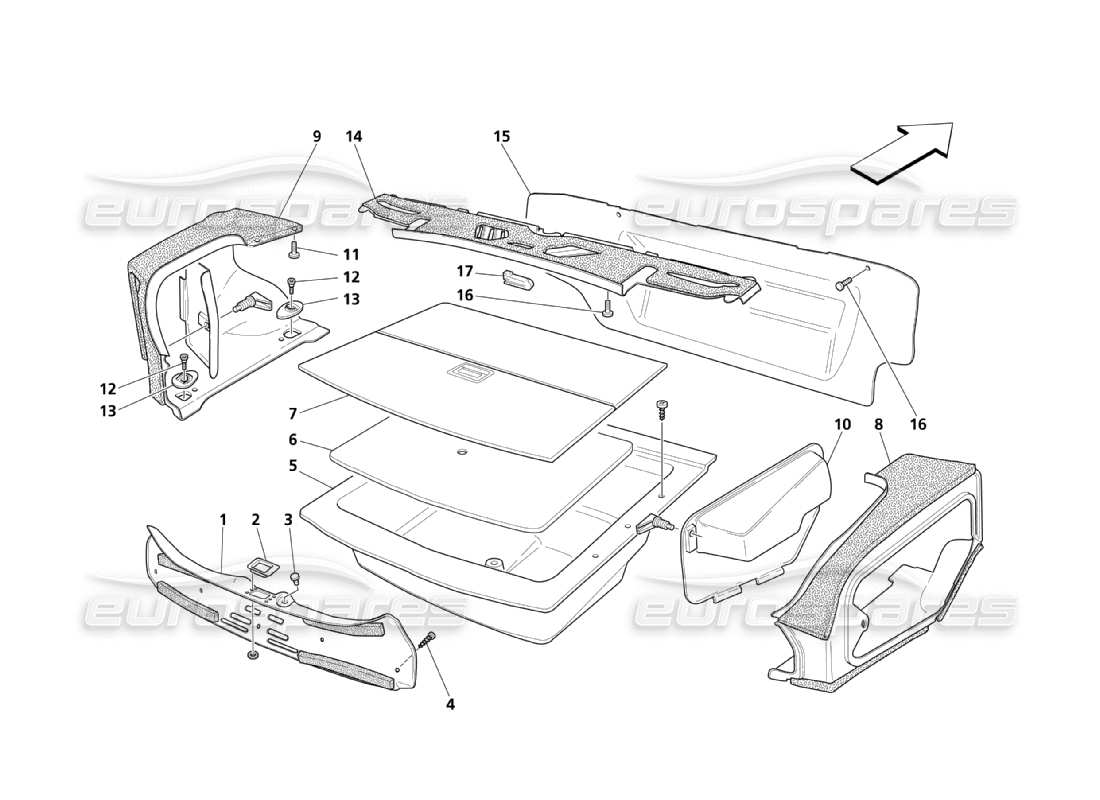 maserati qtp. (2003) 4.2 tappetini sul cofano del bagagliaio diagramma delle parti