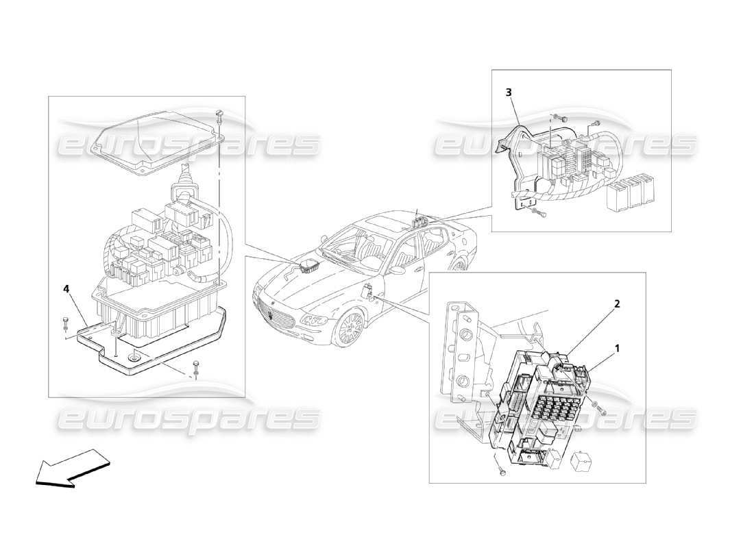 maserati qtp. (2003) 4.2 diagramma delle parti di relè, fusibili e custodie