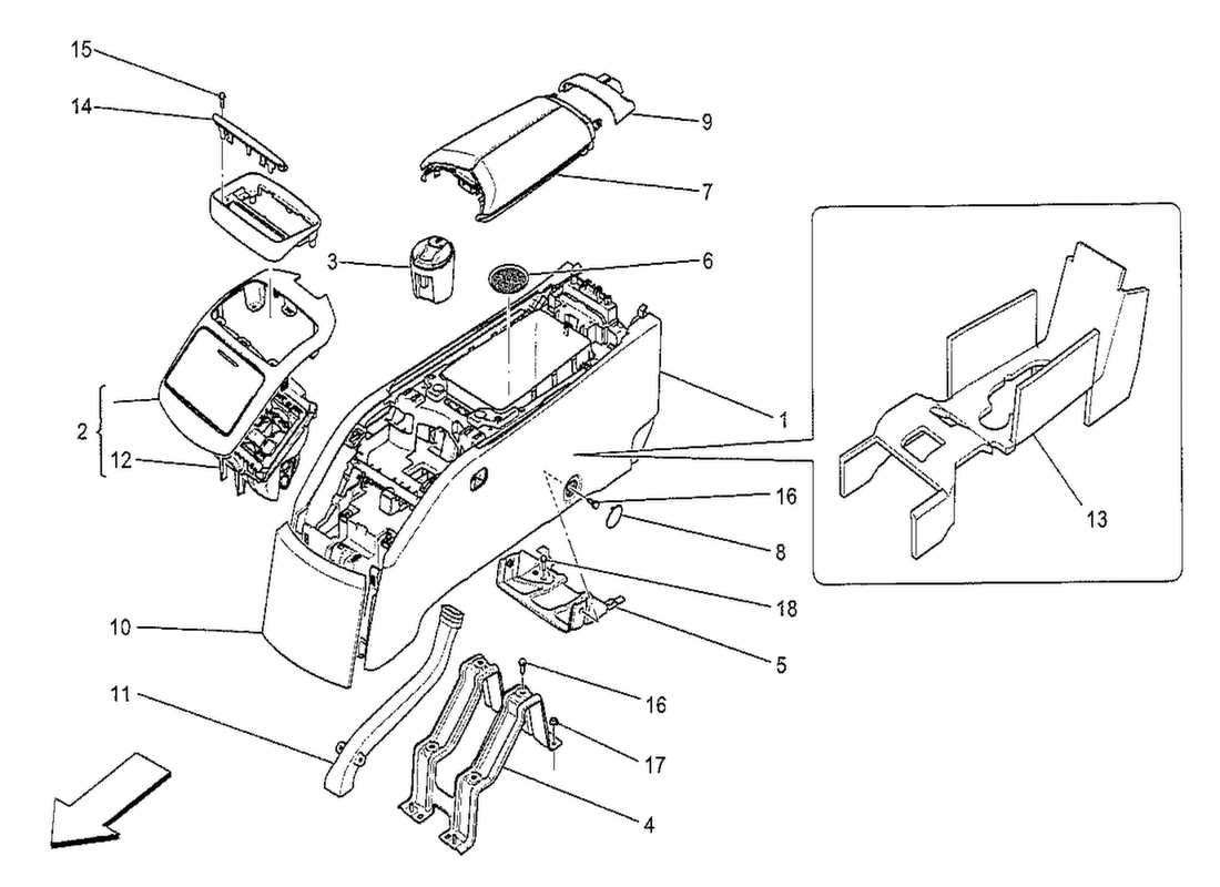 maserati qtp. v8 3.8 530bhp 2014 diagramma delle parti dei vani portaoggetti