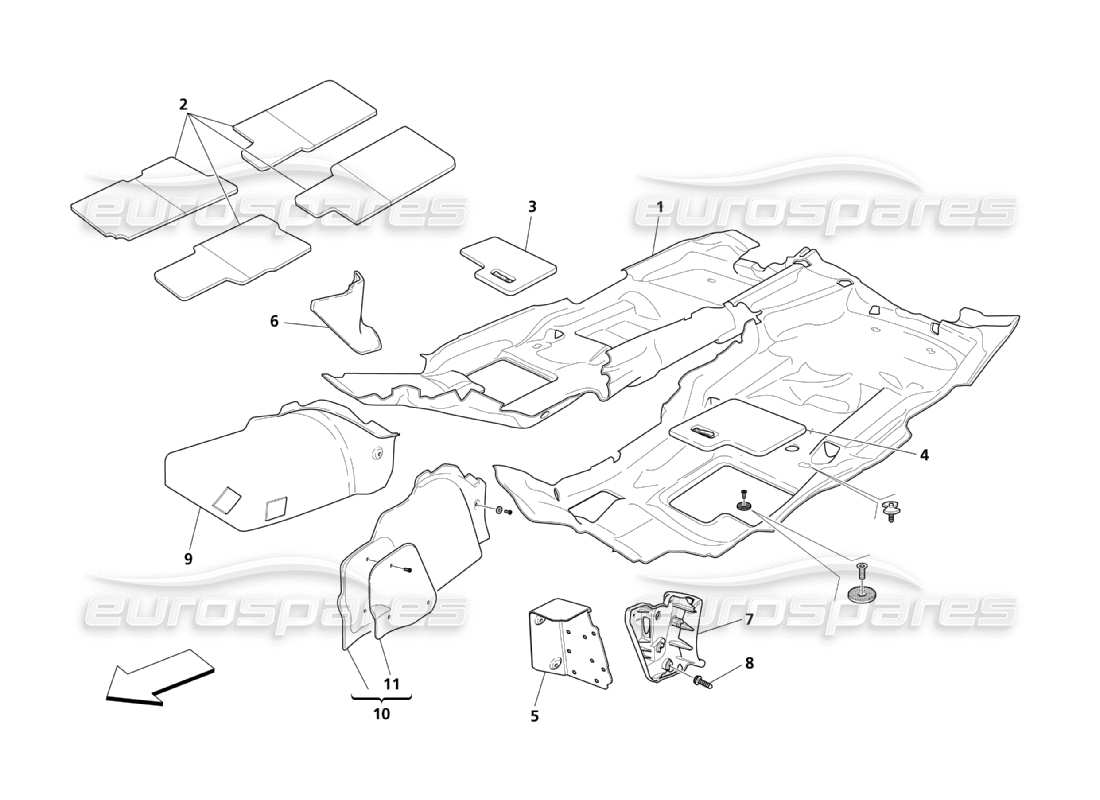 maserati qtp. (2003) 4.2 moquette abitacolo passeggeri diagramma delle parti