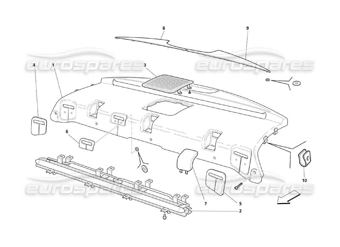 maserati qtp. (2003) 4.2 sotto il diagramma delle parti della modanatura del lunotto posteriore