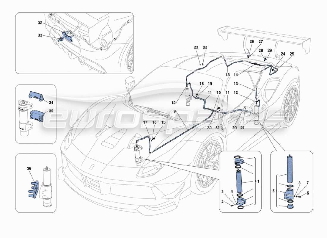 ferrari 488 challenge diagramma delle parti del sistema di sollevamento