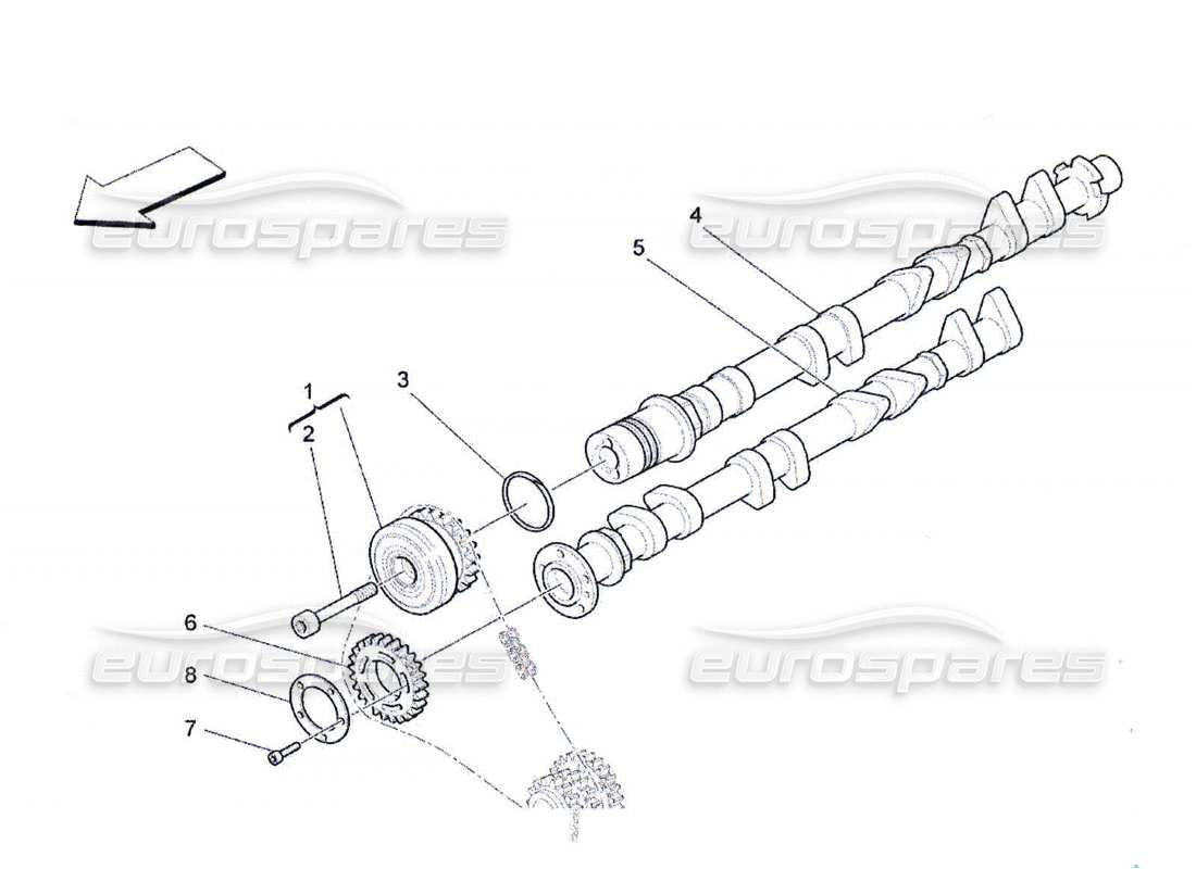 maserati qtp. (2010) 4.7 diagramma delle parti degli alberi a camme della testata destra