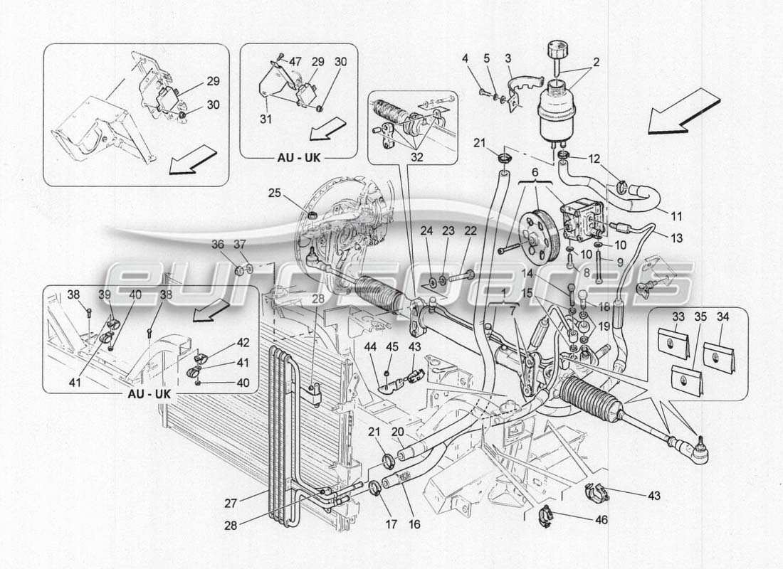 maserati grancabrio mc centenario schema delle parti della scatola dello sterzo e della pompa dello sterzo idraulica