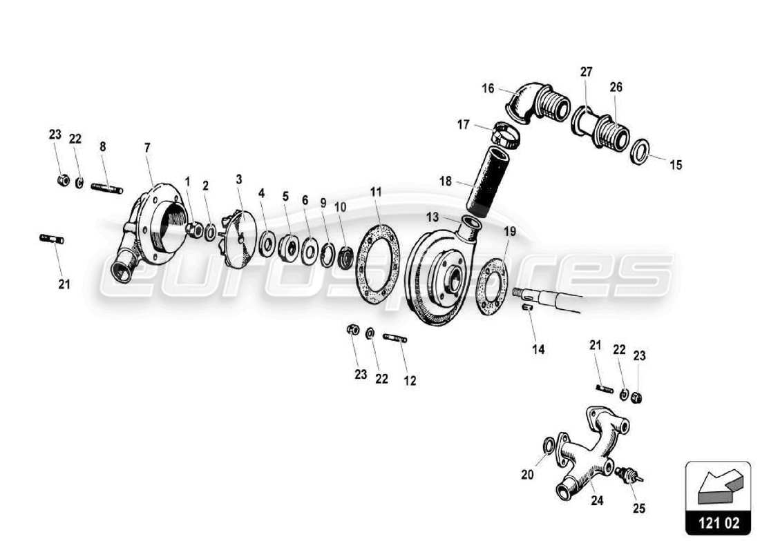 lamborghini miura p400s diagramma delle parti del sistema di raffreddamento ad acqua