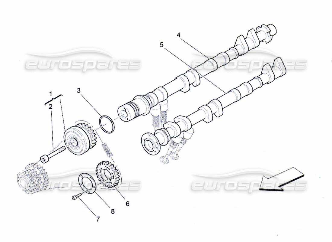 maserati qtp. (2010) 4.7 diagramma delle parti degli alberi a camme della testata sinistra