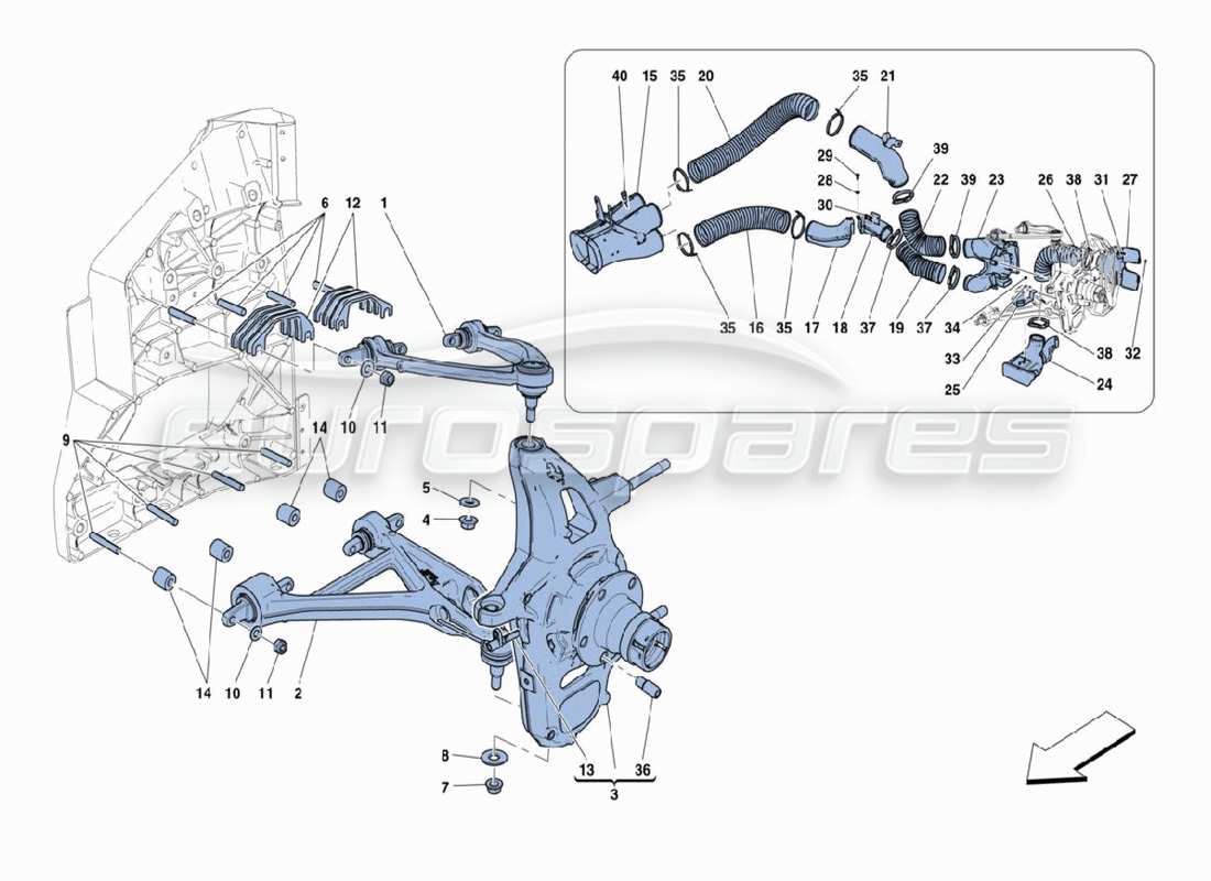 ferrari 488 challenge diagramma delle parti della sospensione anteriore