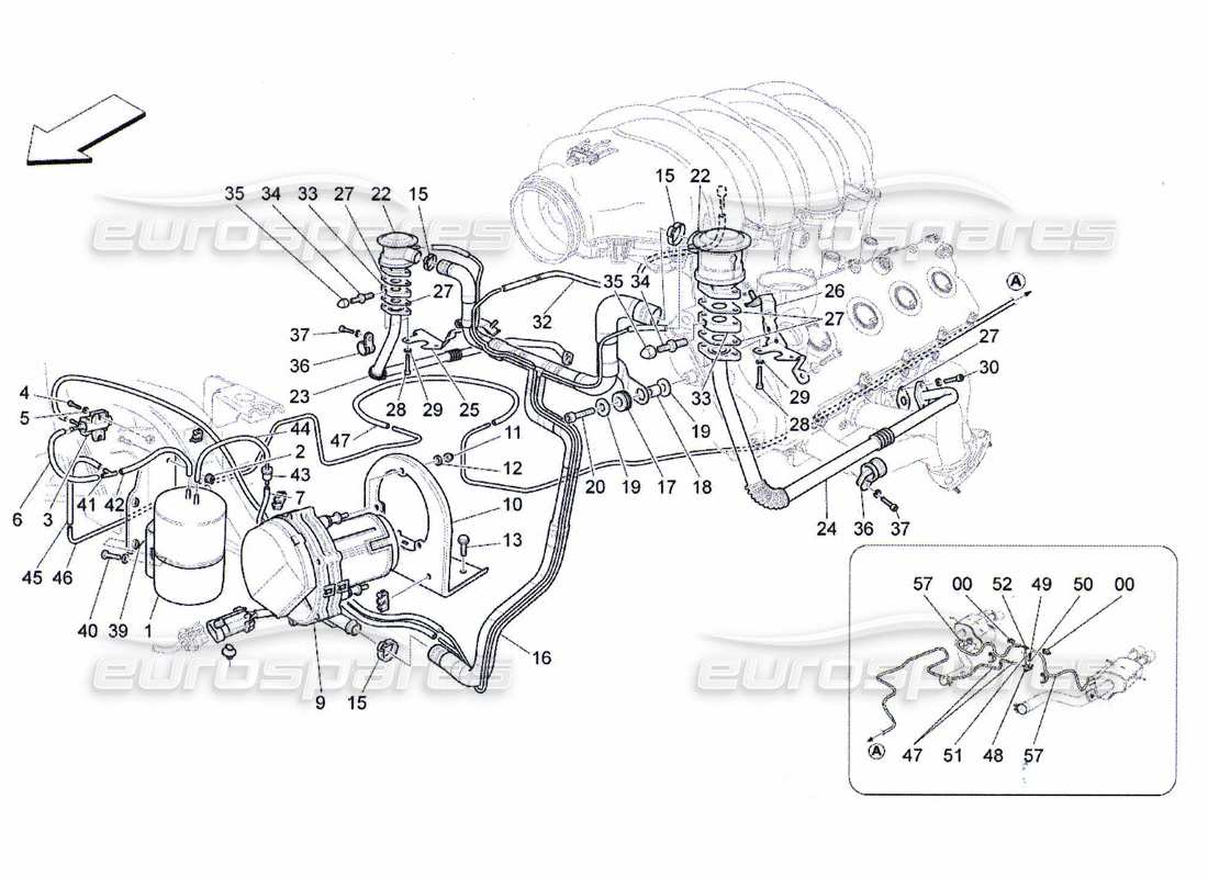maserati qtp. (2010) 4.7 sistema d'aria aggiuntivo diagramma delle parti
