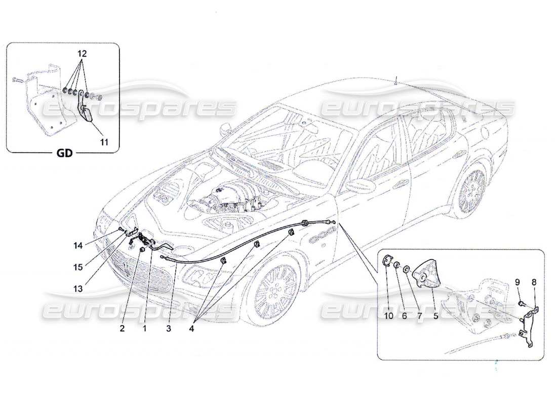 maserati qtp. (2010) 4.7 diagramma delle parti del pulsante di apertura del coperchio anteriore