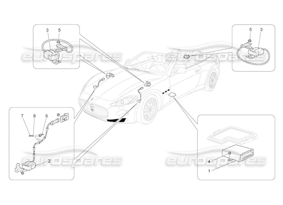 maserati grancabrio (2010) 4.7 diagramma delle parti del controllo elettronico (sospensione).