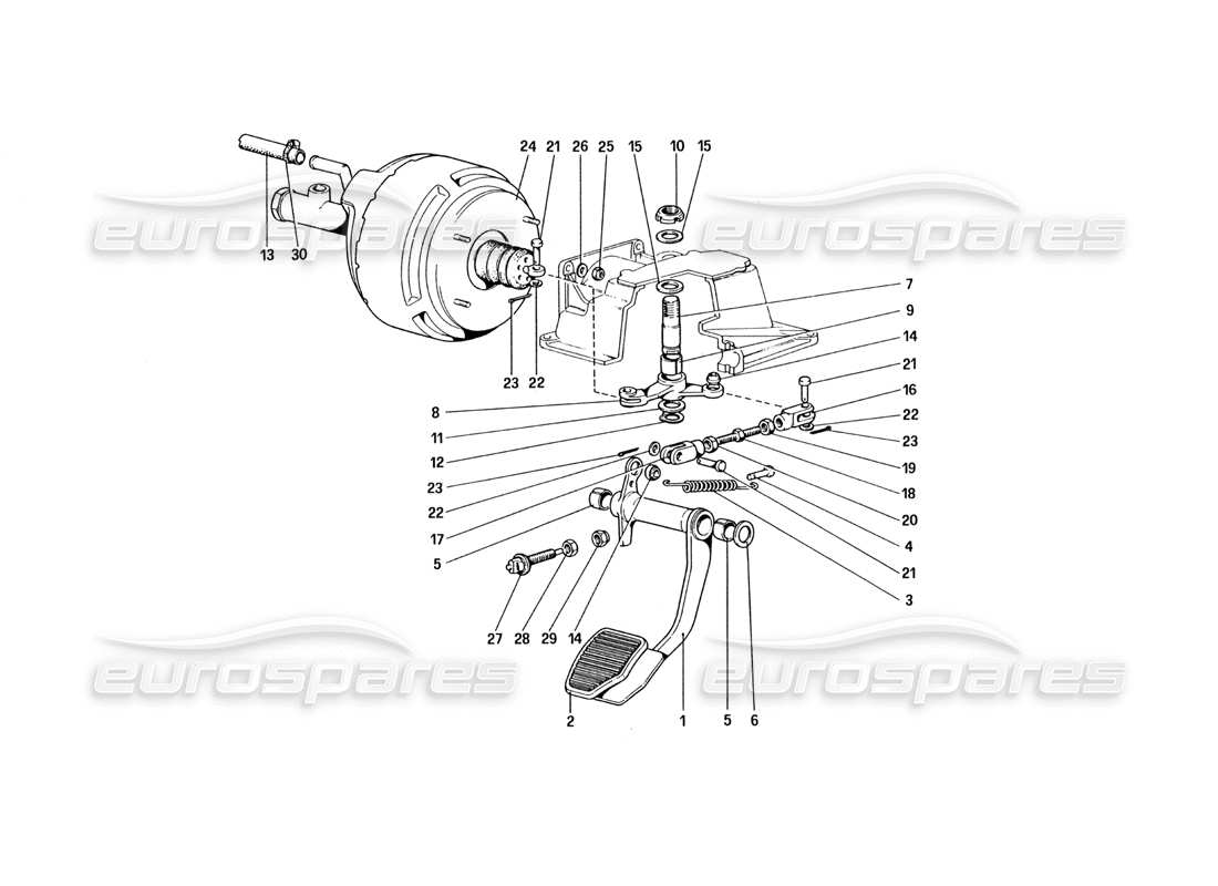 ferrari 328 (1985) schema delle parti dell'impianto idraulico del freno (varianti per versione con guida a destra).