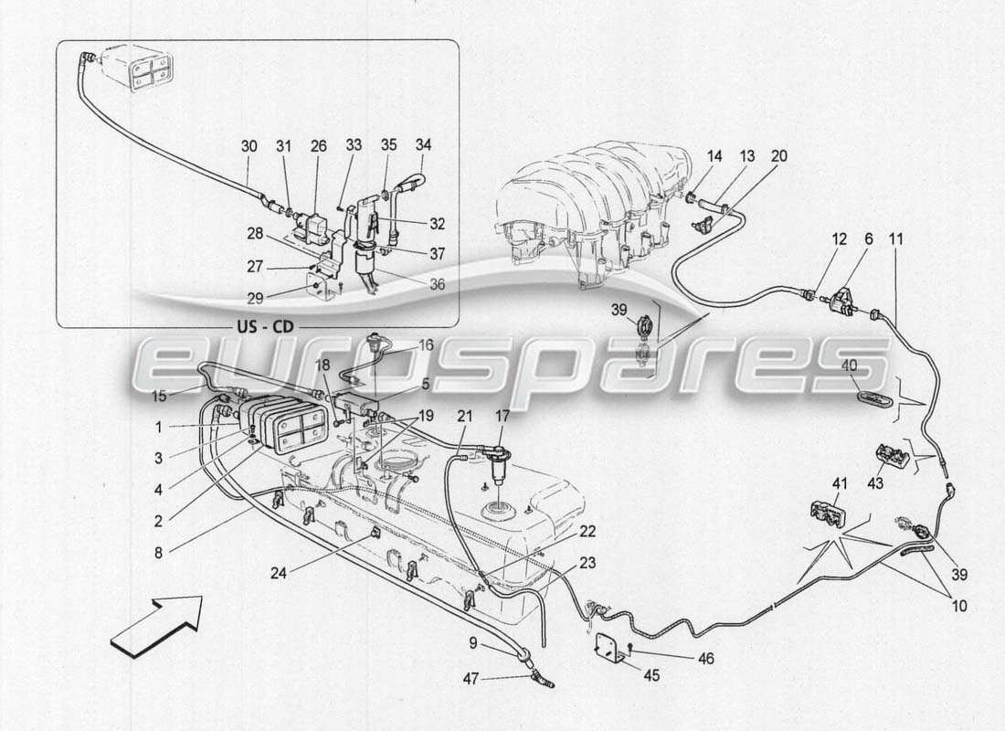 maserati grancabrio mc centenario diagramma delle parti del sistema di recupero dei vapori di carburante