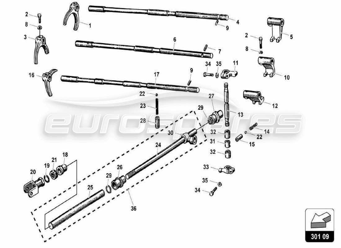 lamborghini miura p400s aste e forcelle del cambio diagramma delle parti