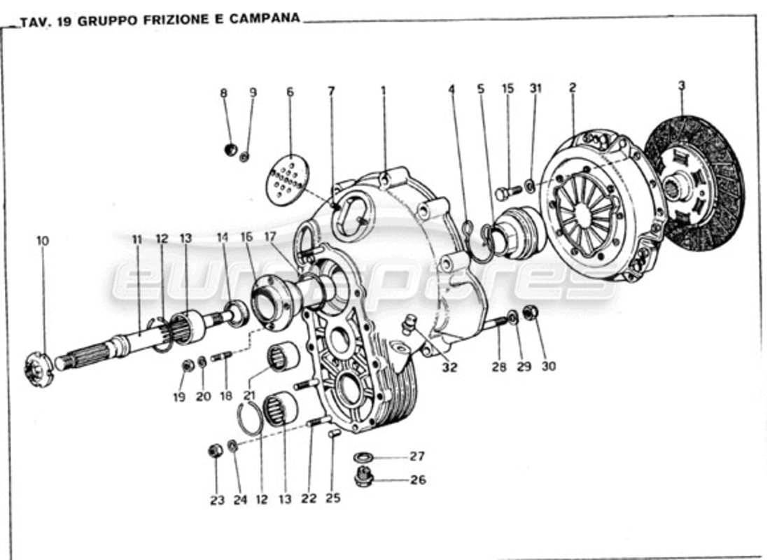 ferrari 246 gt series 1 schema delle parti dell'unità frizione e del coperchio
