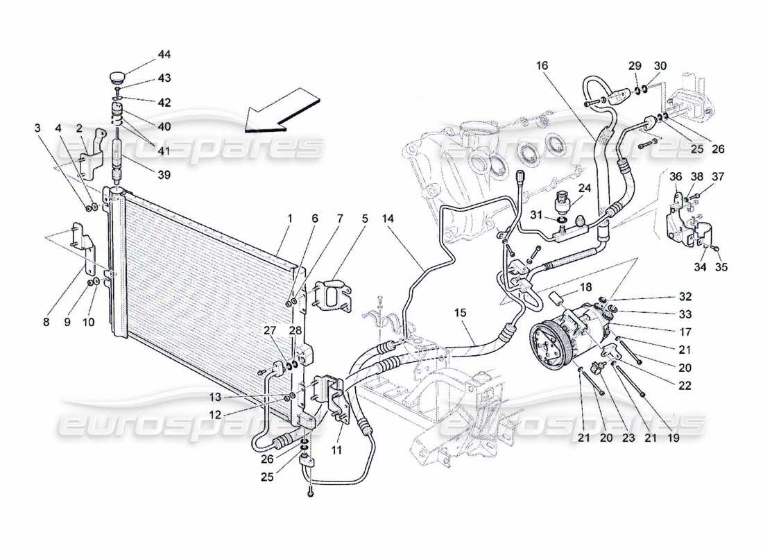 maserati qtp. (2010) 4.7 unità a c: diagramma delle parti dei dispositivi del vano motore