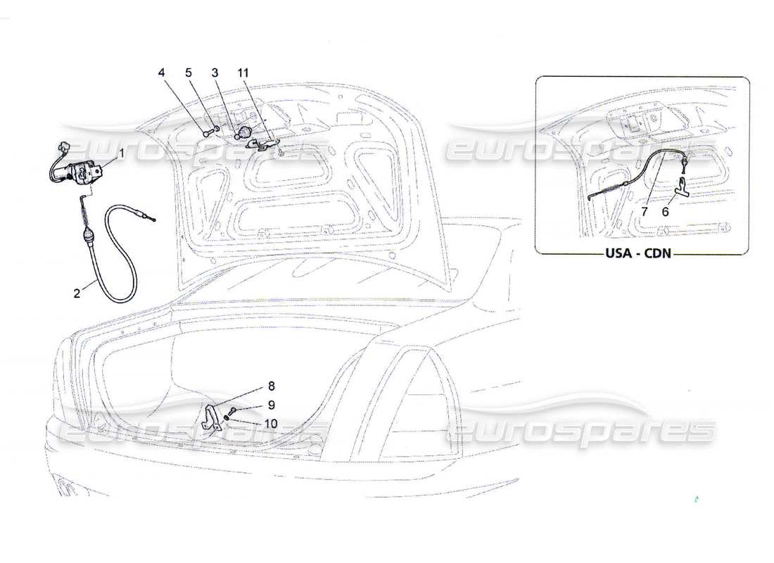 maserati qtp. (2010) 4.7 schema delle parti del controllo dell'apertura del cofano posteriore