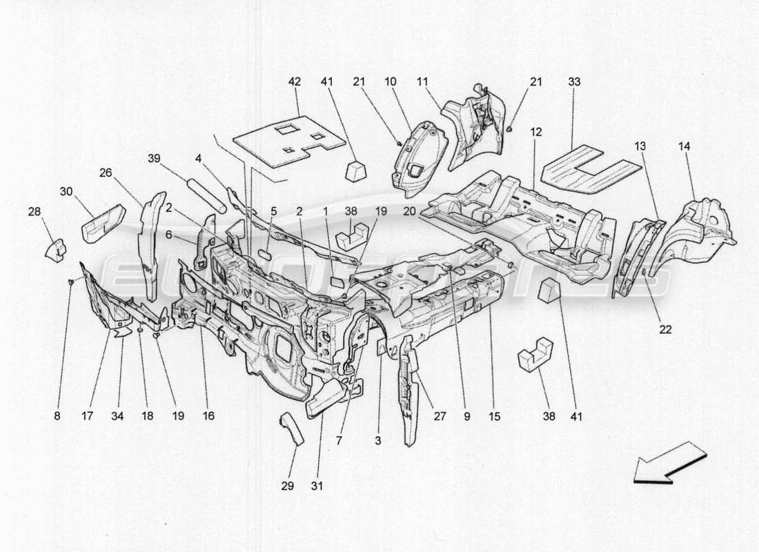 maserati qtp. v8 3.8 530bhp 2014 auto pannelli insonorizzati all'interno del veicolo schema delle parti