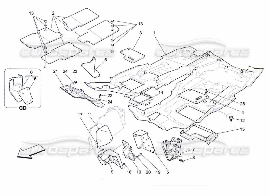 maserati qtp. (2010) 4.7 tappeti abitacolo passeggero schema delle parti