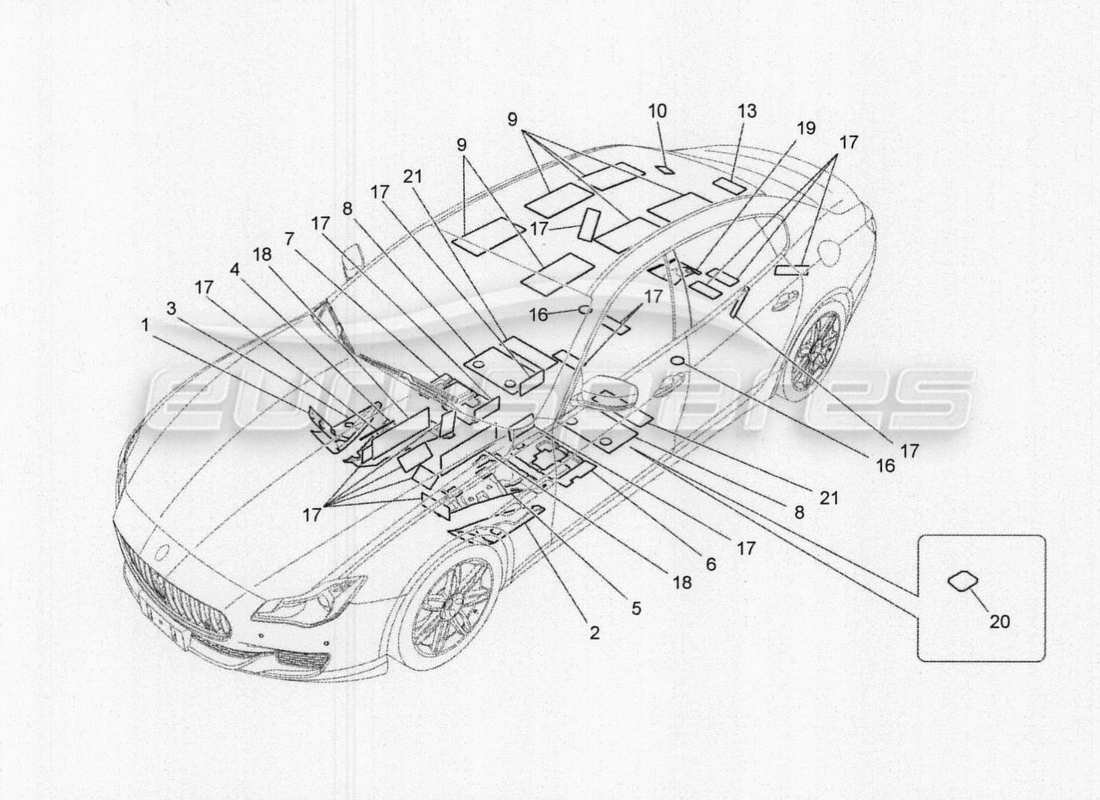maserati qtp. v8 3.8 530bhp 2014 auto pannelli insonorizzati all'interno del veicolo schema delle parti