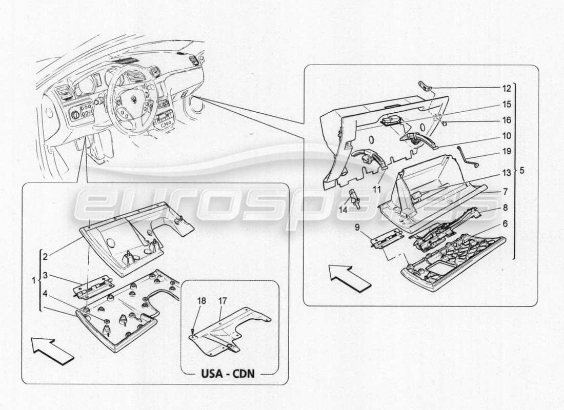 maserati granturismo special edition diagramma delle parti dei vani portaoggetti