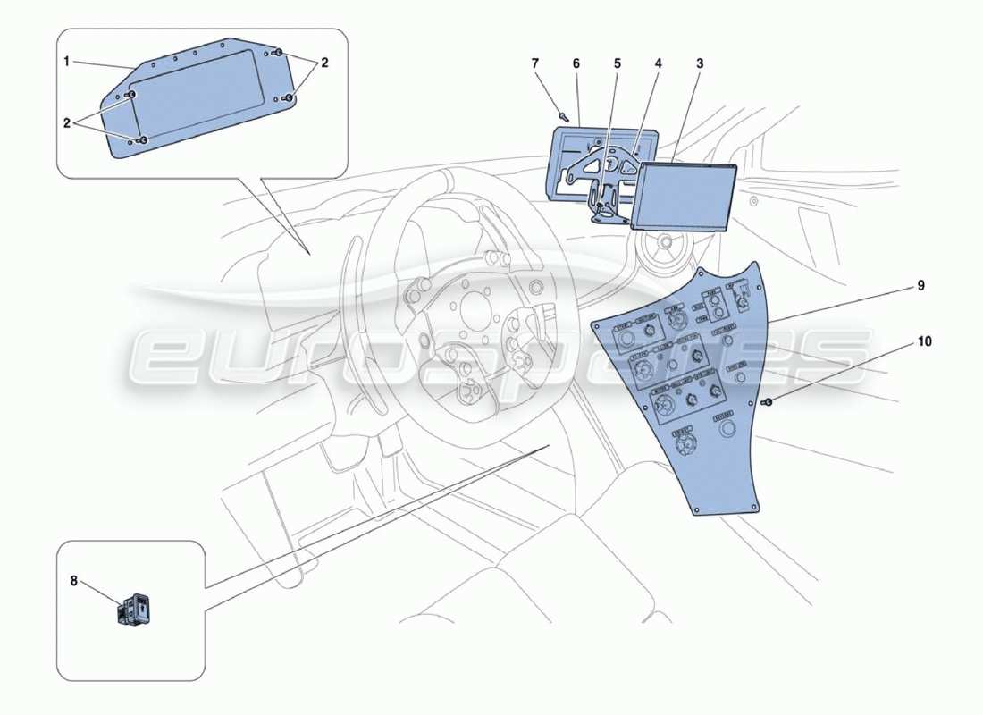 ferrari 488 challenge diagramma delle parti degli strumenti interni