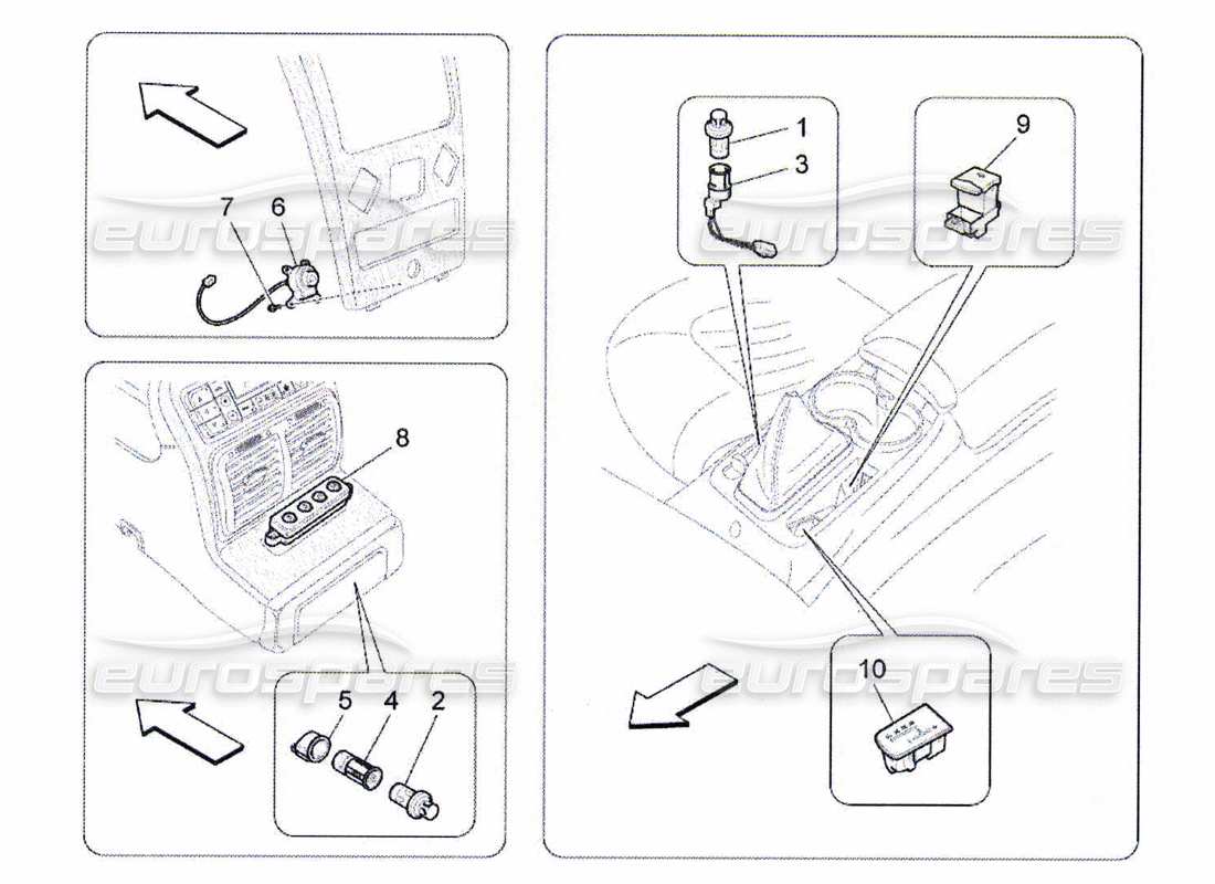 maserati qtp. (2010) 4.7 diagramma delle parti dei dispositivi della console centrale