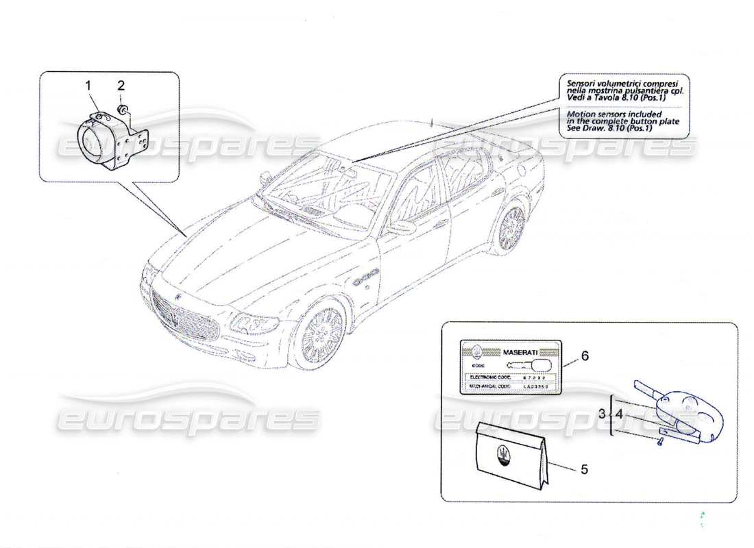 maserati qtp. (2010) 4.7 impianto d'allarme e immobilizzatore diagramma delle parti