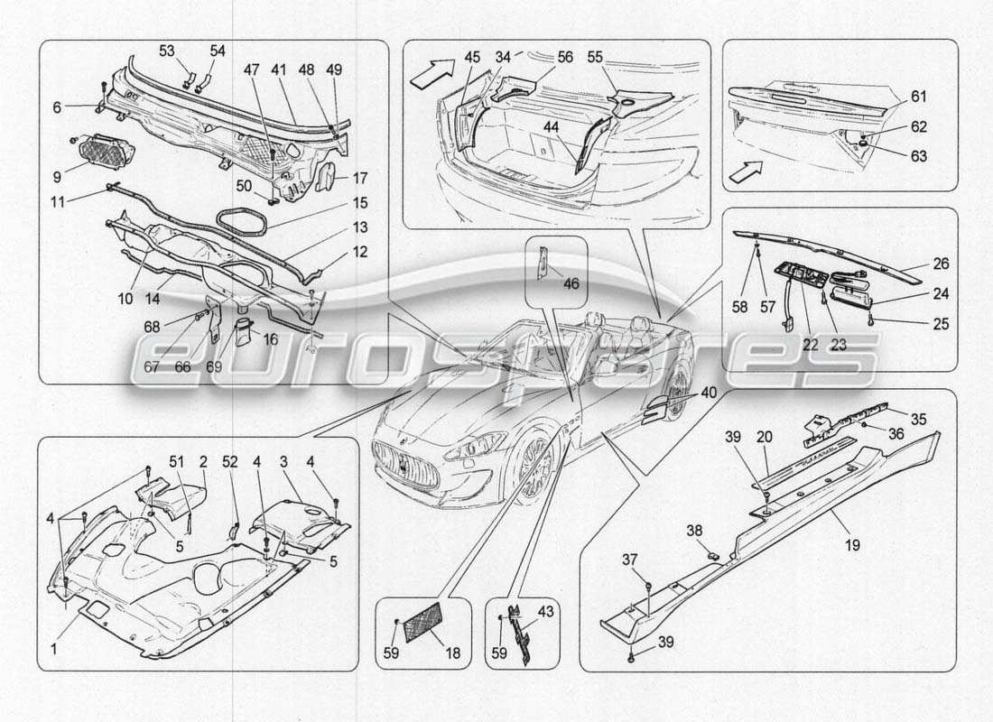 maserati grancabrio mc centenario schema delle parti delle finiture degli scudi e dei pannelli di copertura