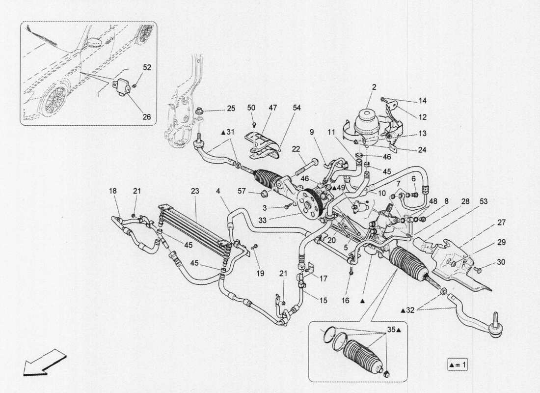 maserati qtp. v6 3.0 tds 275bhp 2017 schema delle parti della scatola dello sterzo