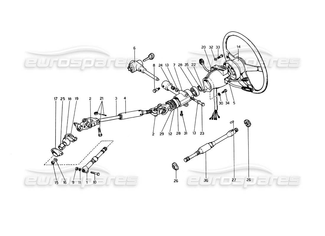 ferrari 365 gt4 berlinetta boxer piantone dello sterzo (dall'auto n. 18225) schema delle parti