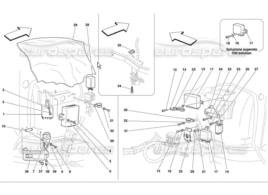 ferrari 360 modena stazioni di controllo dell'abitacolo dei passeggeri anteriori diagramma delle parti