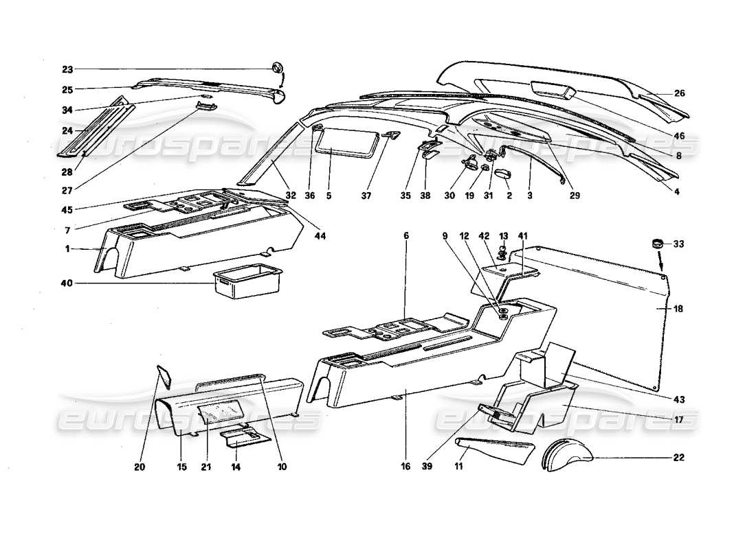 ferrari 328 (1985) diagramma delle parti del tunnel e del tetto