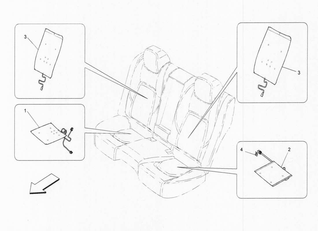 maserati qtp. v6 3.0 bt 410bhp 2015 schema delle parti dell'elettronica del sedile posteriore