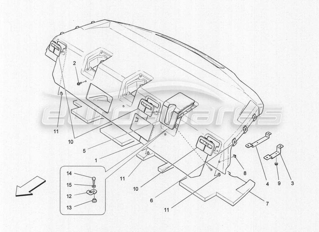 maserati qtp. v8 3.8 530bhp auto 2015 schema delle parti dell'abitacolo e dei pannelli di rivestimento dei montanti e dei pannelli laterali