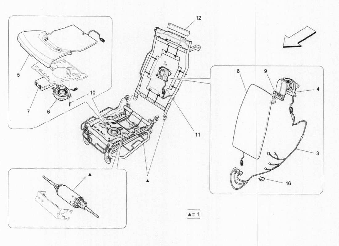 maserati qtp. v6 3.0 bt 410bhp 2015 schema delle parti dell'elettronica del sedile posteriore