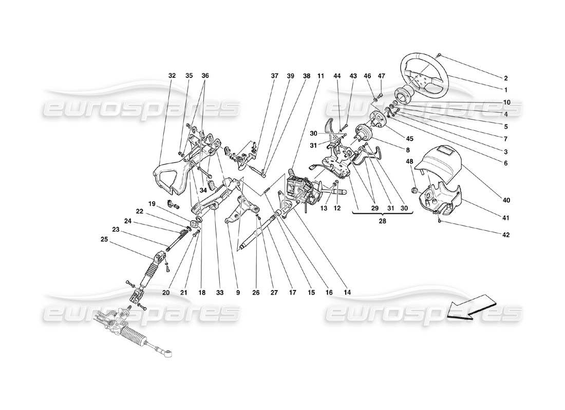 ferrari 360 challenge (2000) diagramma delle parti del piantone dello sterzo