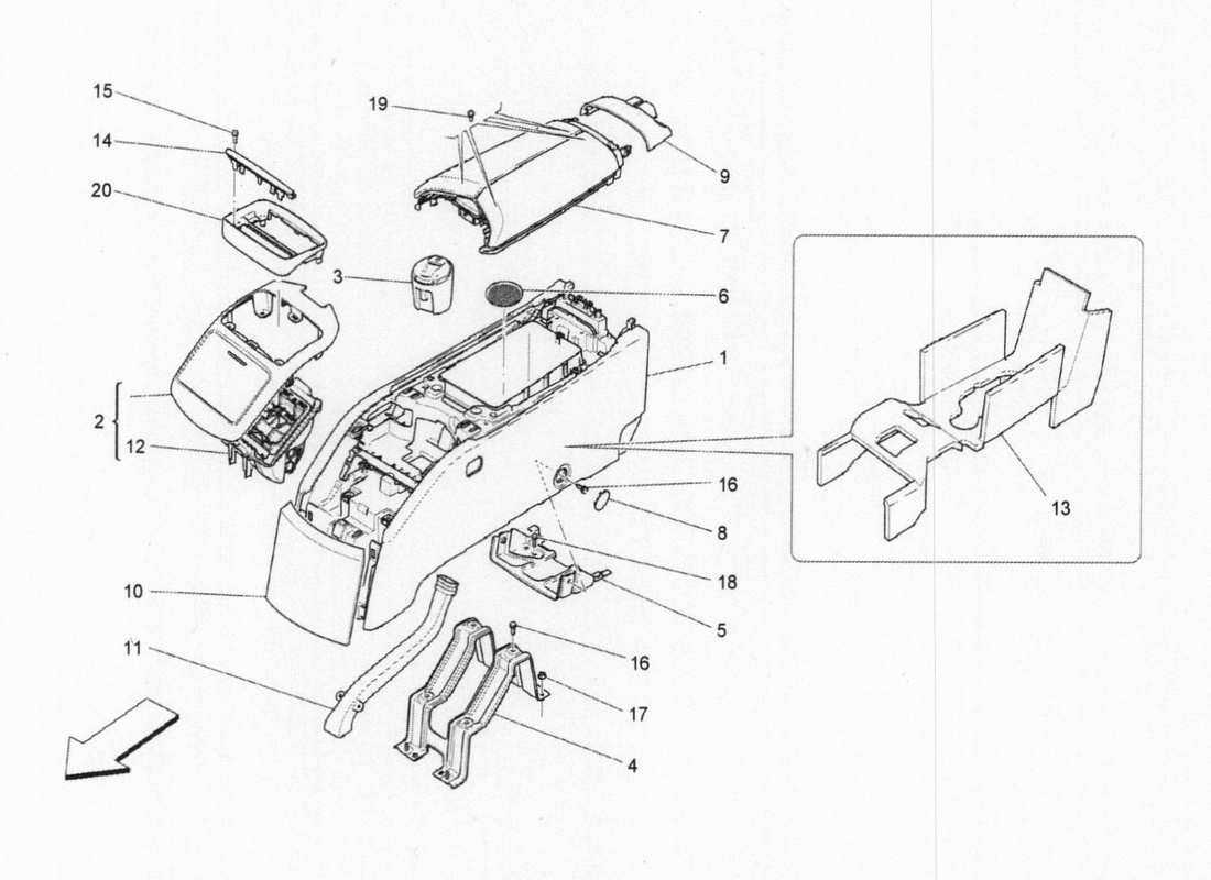 maserati qtp. v6 3.0 bt 410bhp 2015 diagramma delle parti dei vani portaoggetti