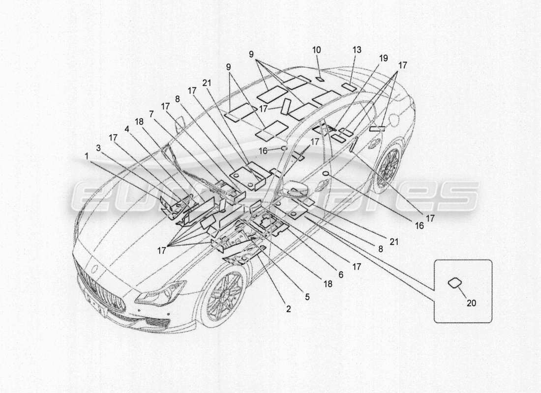 maserati qtp. v8 3.8 530bhp auto 2015 diagramma delle parti dei tappetini del vano bagagli