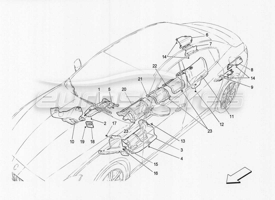 maserati qtp. v8 3.8 530bhp auto 2015 pannelli insonorizzati all'interno del veicolo schema delle parti
