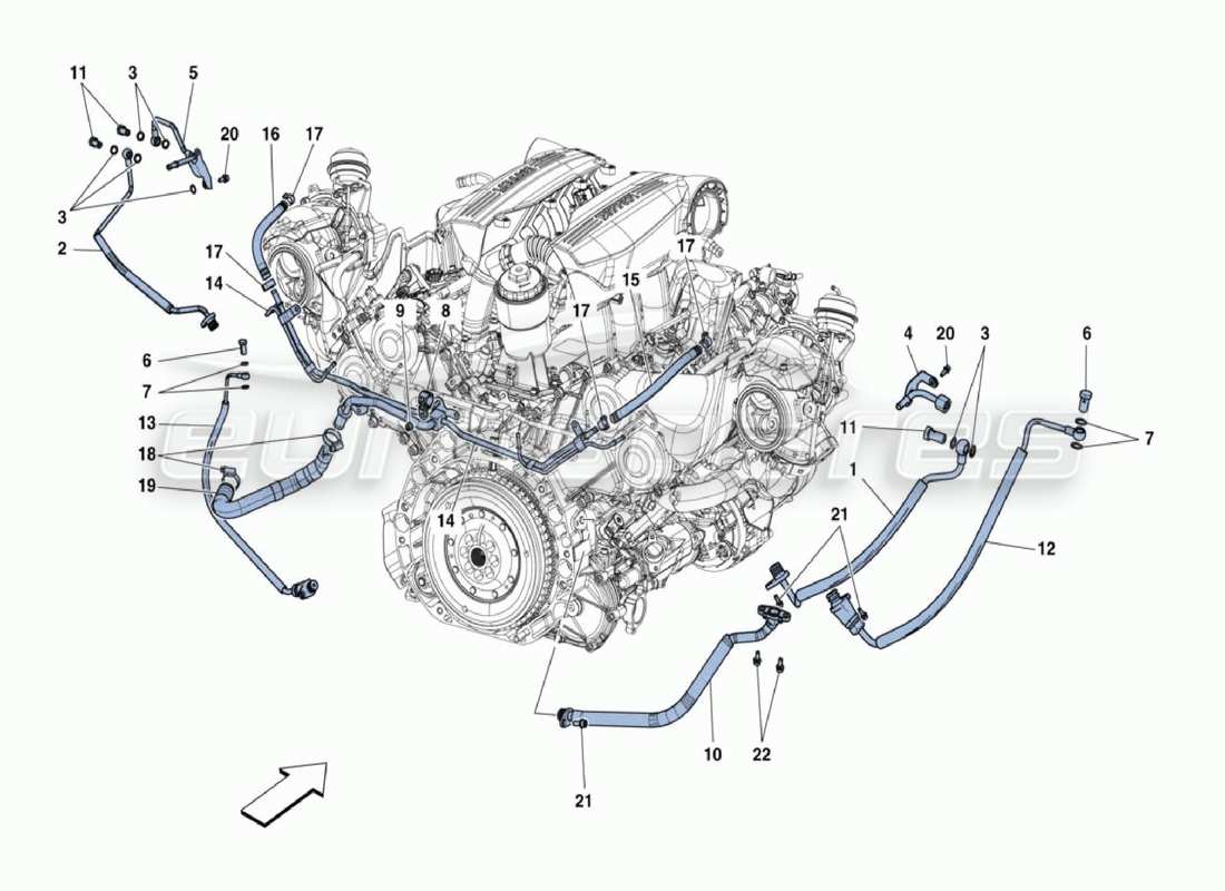 ferrari 488 challenge diagramma delle parti dei tubi turbo