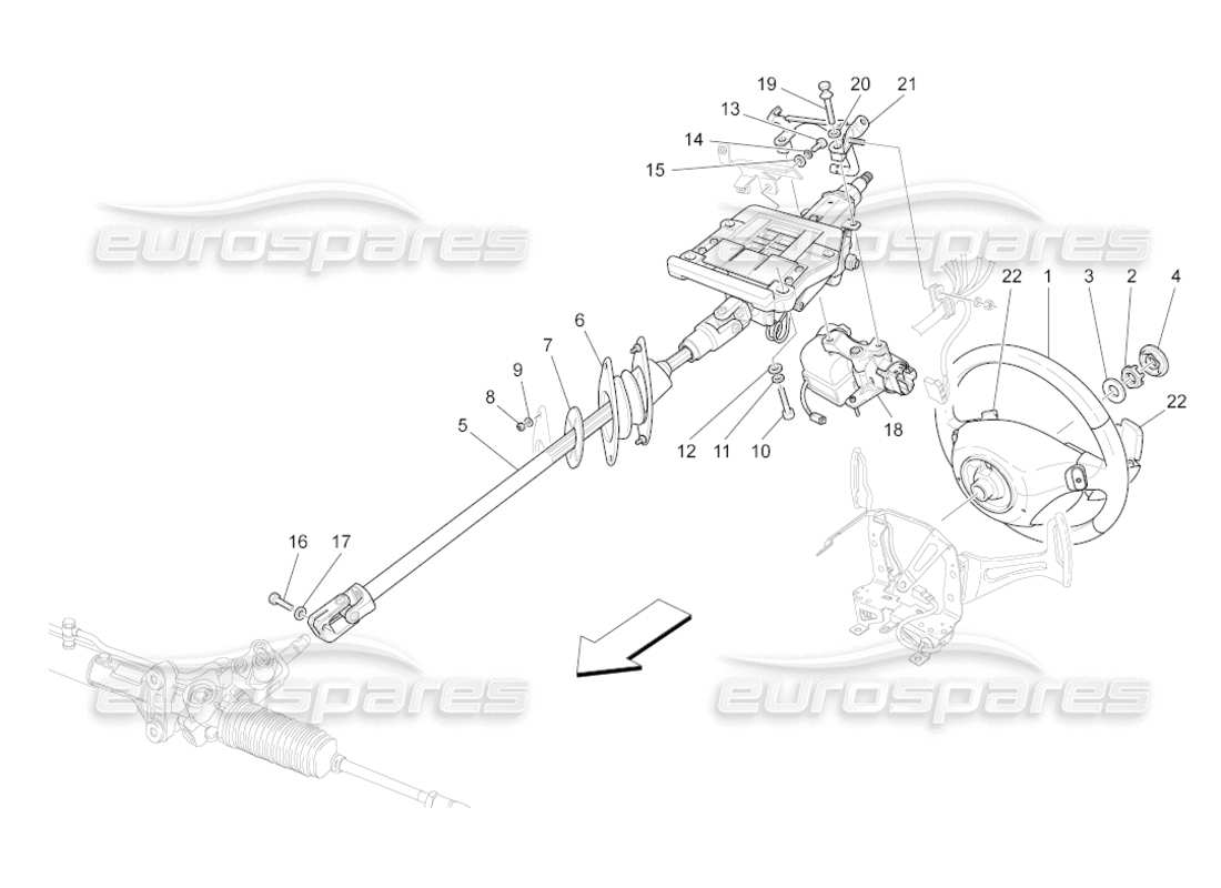 maserati grancabrio (2010) 4.7 schema delle parti del piantone dello sterzo e dell'unità del volante